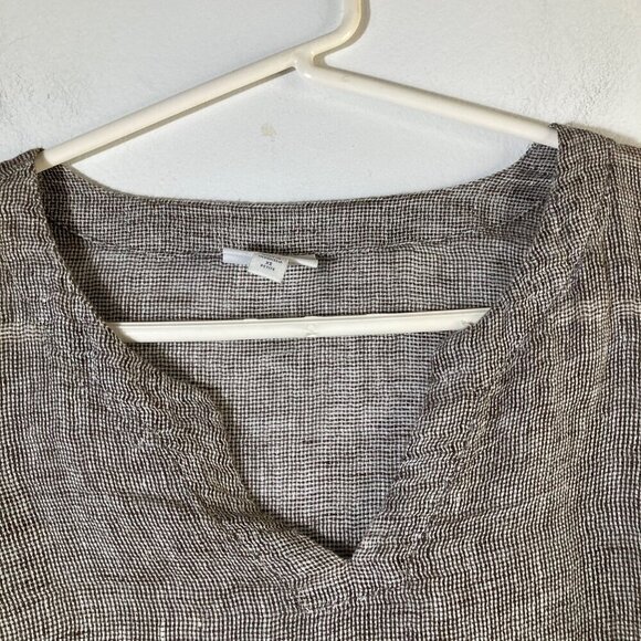 Womens Purejill Linen Top V Neck 3/4/Sleeve Marled Brown XS Open Weave Linen - Picture 3 of 8
